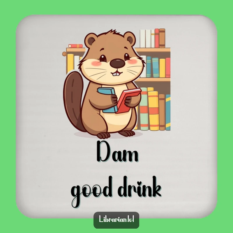 Funny Beaver Coaster - Determined Book Organizer Drink Gift