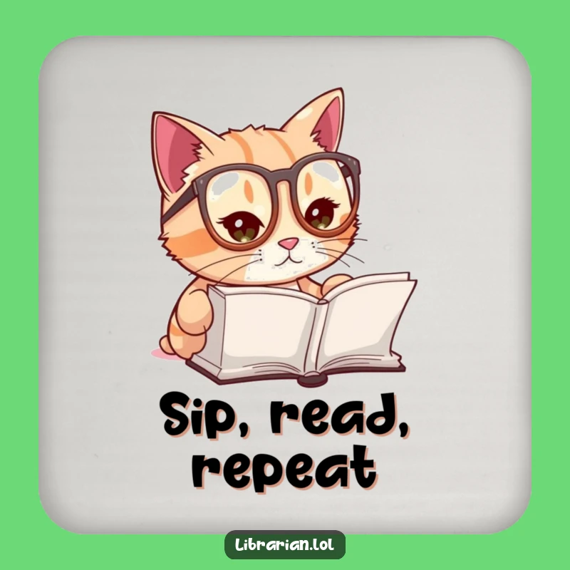 Funny Cat Drink Coaster - Protect Surfaces with Scholarly Feline Charm