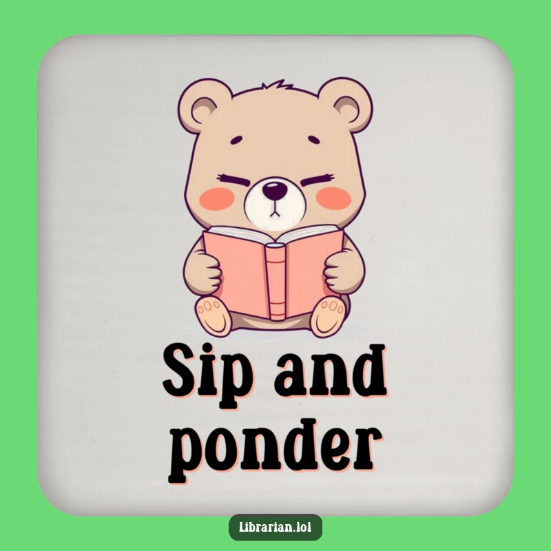 Funny Determined Bear Book Drink Coaster: Protect Surfaces with Literary Flair