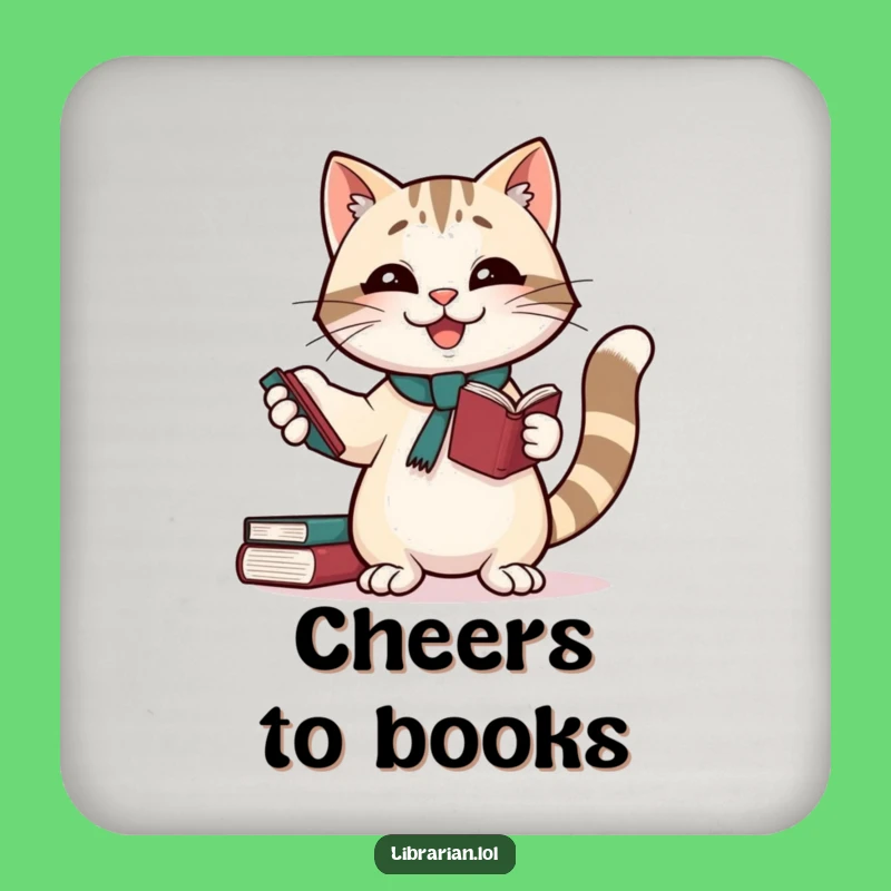 Funny Giggling Cat Librarian Coasters: Protect Surfaces with Literary Humor!