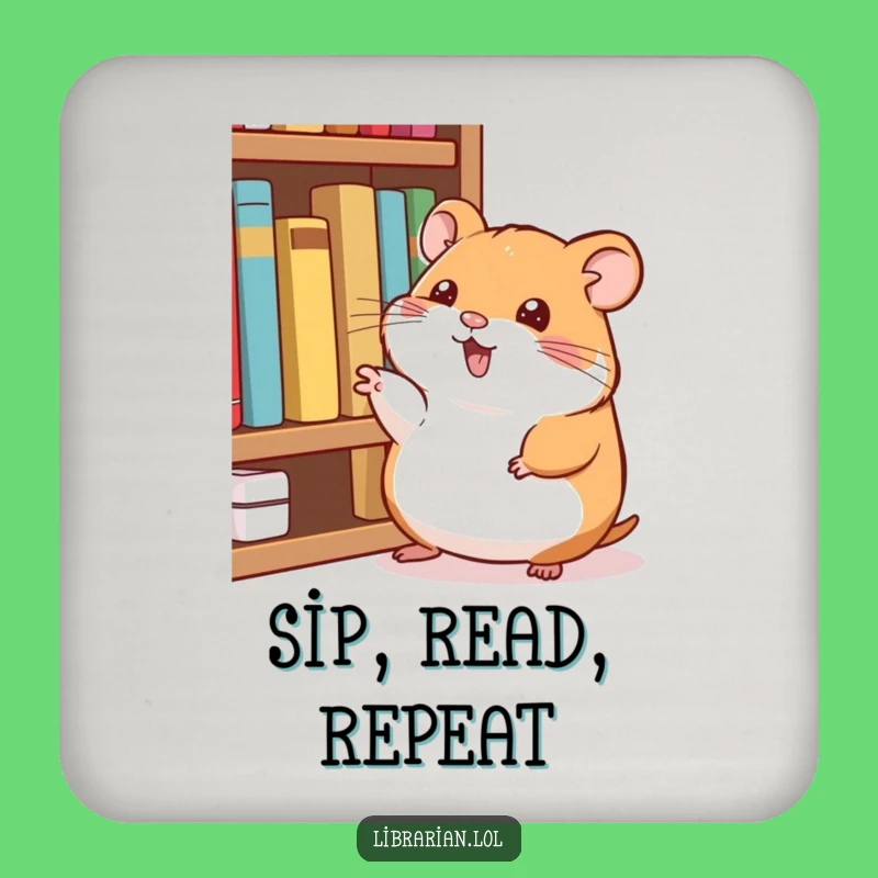 Funny Happy Hamster Bookworm Coaster: Protect Surfaces with Literary Charm Gift