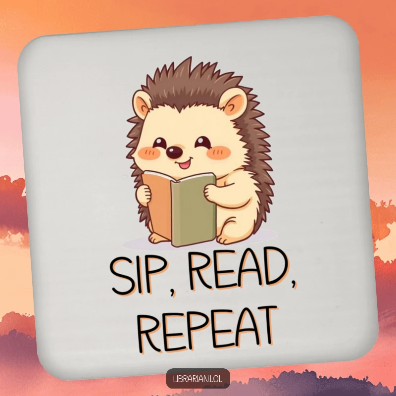 Funny Hedgehog coaster, bookmarking happily, cute drink accessory, protect surfaces, ideal funny gift.