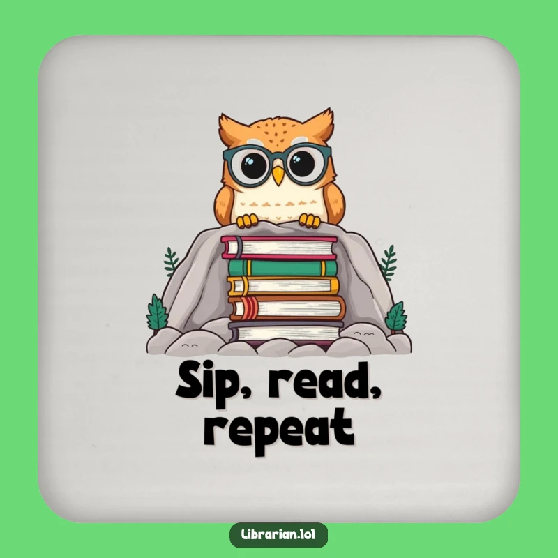 Funny Owl Coaster - Cute Spectacled Owl Over Books Drink Gift