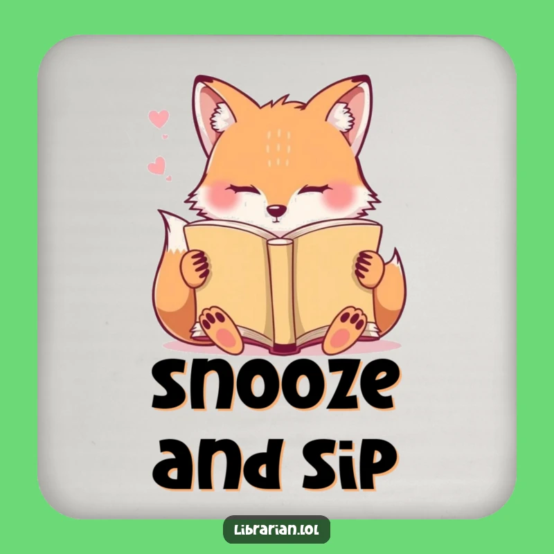 Funny Sleepy Fox Coaster: Fox Dozes Off Reading, Protect Surfaces Hilariously!