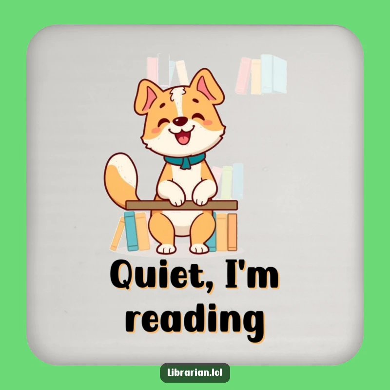 Funny Dog Librarian Coasters - Set of Bookish Drink Decor Gift