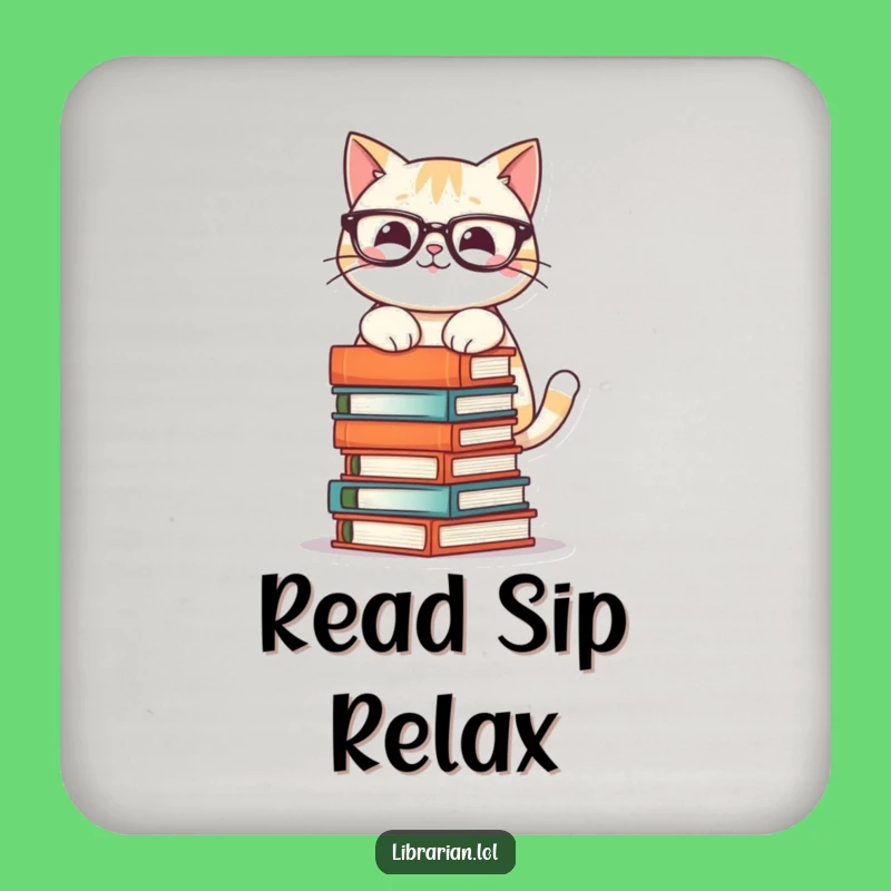Funny Cat Book Tower Coasters - Set of Hilarious Protection for Surfaces