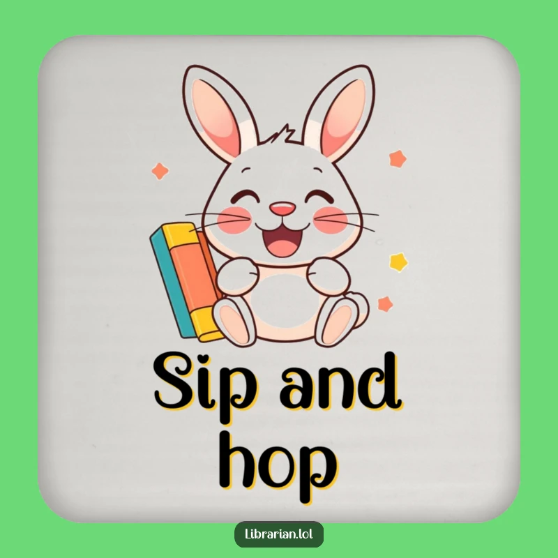Funny Rabbit Library Coaster: Happy Rabbit Stamps Card, Protect Surfaces Hilariously!