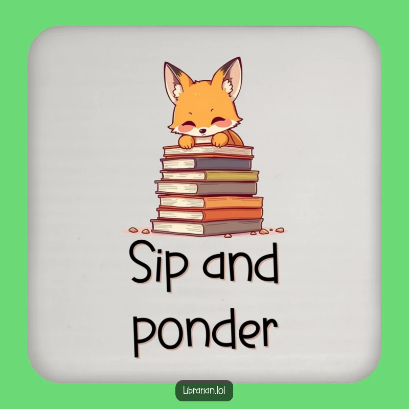 Funny Fox Book Stack Coasters - Humorous Set for Literary Tables