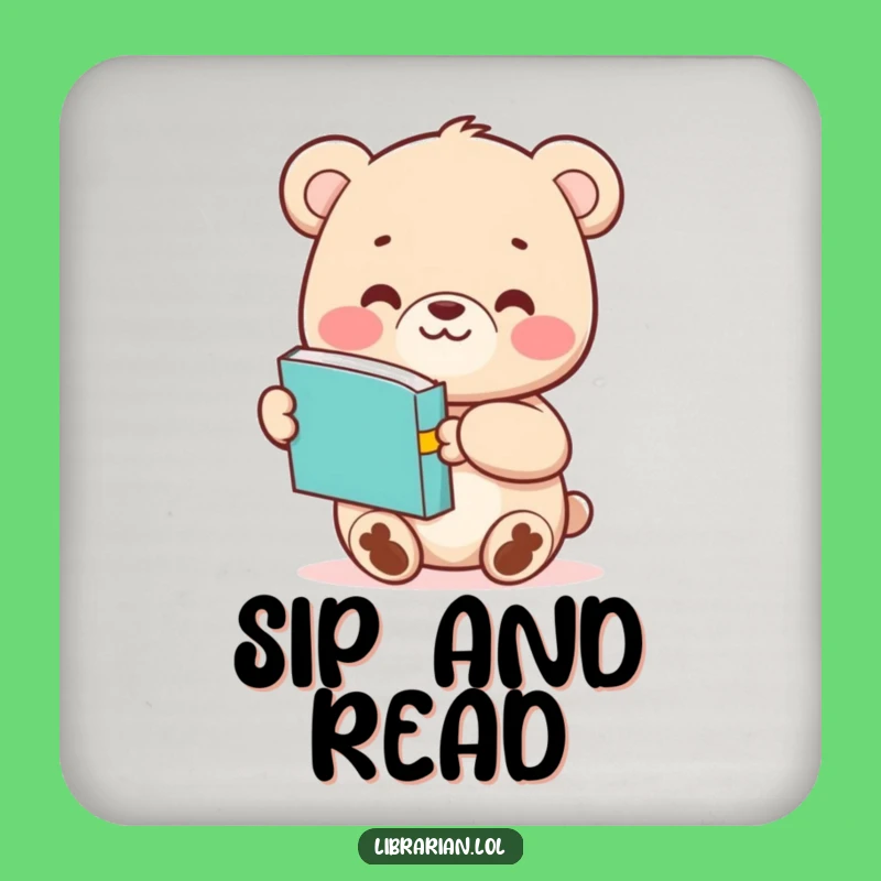 Funny Bear Cub Coaster - Cute Book Lover Drink Accessory Gift