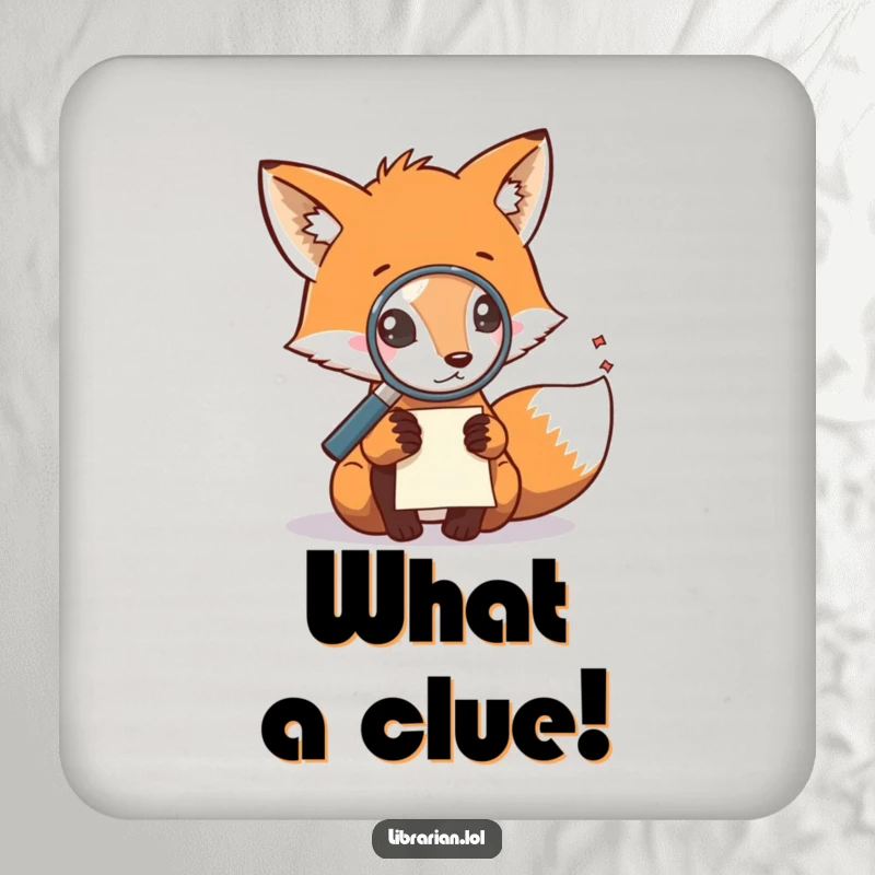 Funny coasters featuring a fox with a magnifying glass examining a note, protecting surfaces with charm.