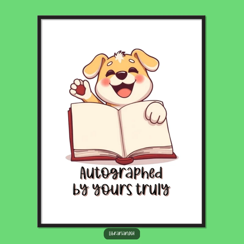 Funny Dog Stamp Poster: Happy Pup Book Lover Art, Enthusiastic Reader Decor