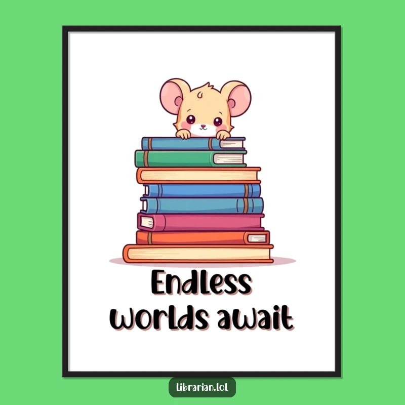 Funny Mouse Book Wall Art, Playful Curiosity Poster, Charming Literary Decor