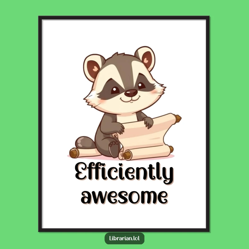 Funny Badger Organizer Poster, Focused Joyful Art, Efficient Decor
