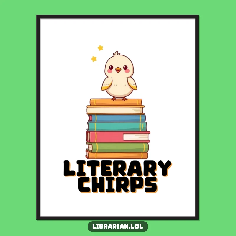 Funny Birdy Book Stack Poster - Cheerful Wall Art for Readers