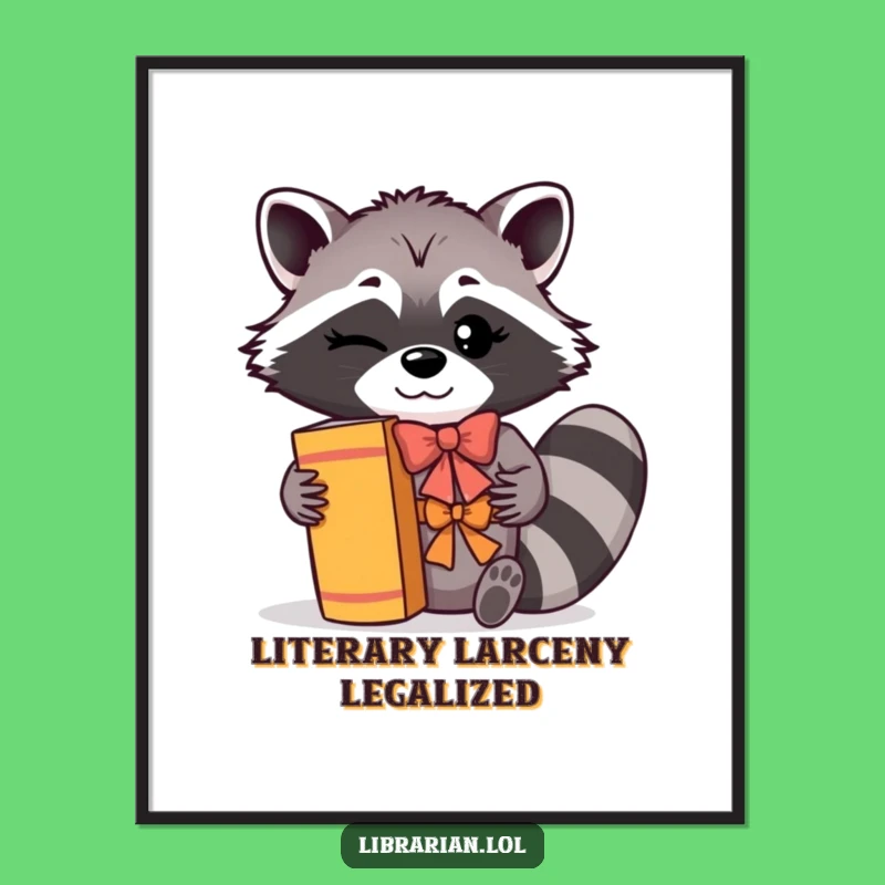 Funny Book Lover Poster: Winking Racoon Art - Hilarious Literary Gift
