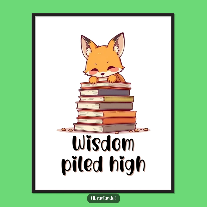 Funny Fox Over Books Poster - Whimsical Wall Art for Bookish Homes
