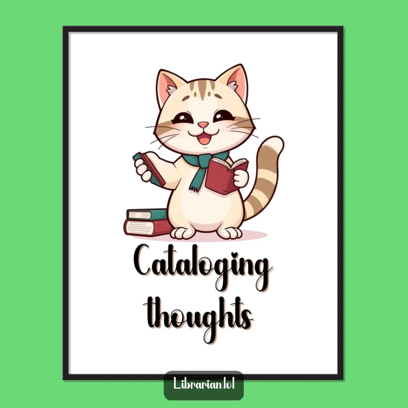 Funny Giggling Cat Librarian Poster: Adorn Your Walls with Literary Chuckles!