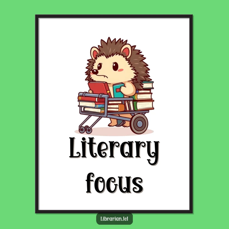 Funny Hedgehog Librarian Poster - Focused Bookish Wall Art Gift