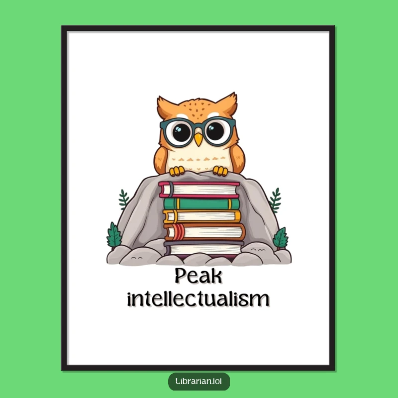 Funny Owl Poster - Adorable Spectacled Owl Over Books Wall Art