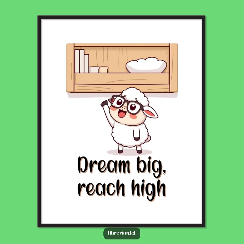 Funny Sheep Poster - Smart Cartoon Animal Reaching, Humorous Wall Art & Gift
