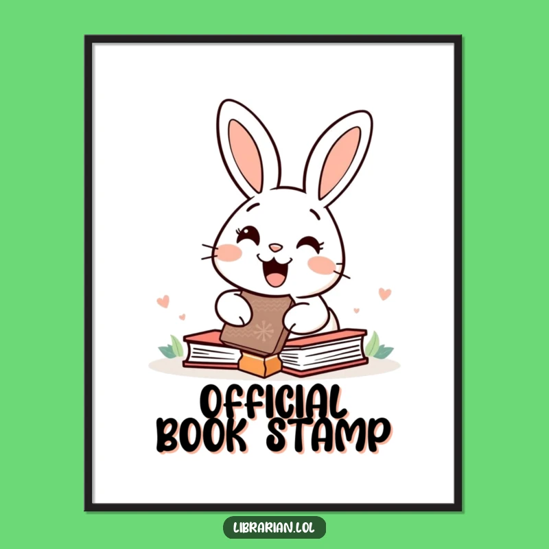 Funny Rabbit Poster - Happy Bunny Book Stamp Wall Art
