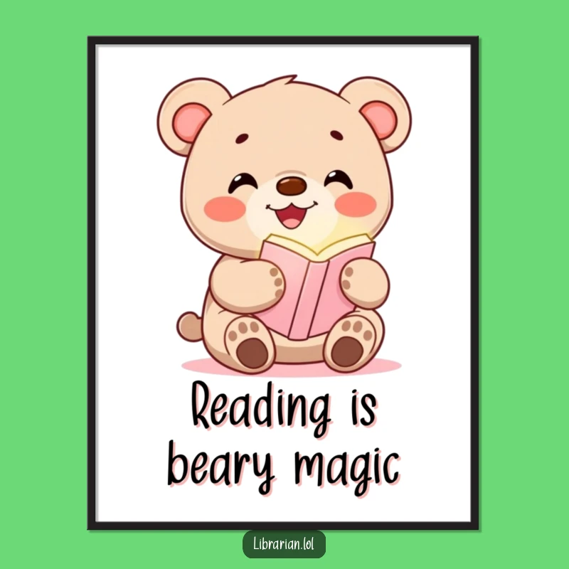 Funny Bear Cub Bookmark Poster: Whimsical Wall Art for Book Lovers' Nooks