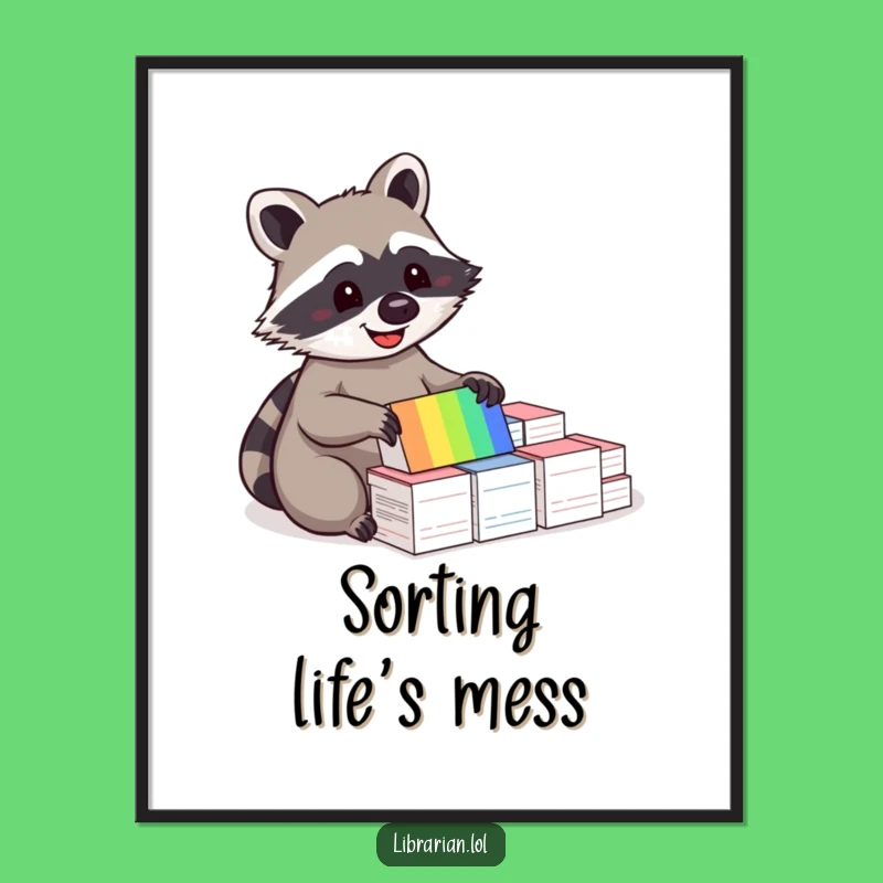 Funny Raccoon Sorting Poster - Vibrant Wall Art for Organized Spaces
