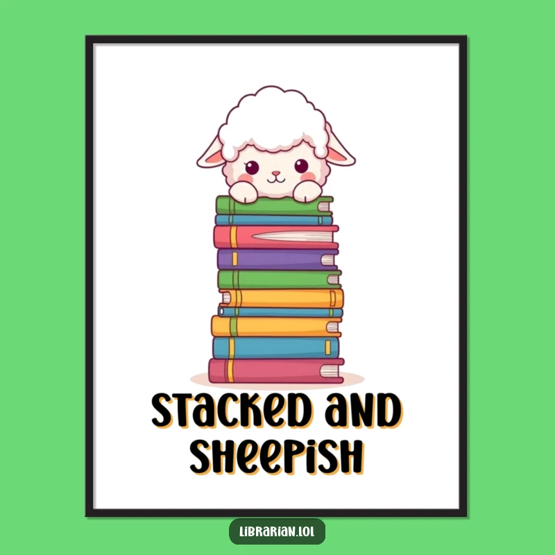 Funny Sheep Book Poster: Fluffy Sheep Peeks Over Books, Hilarious Literary Art!