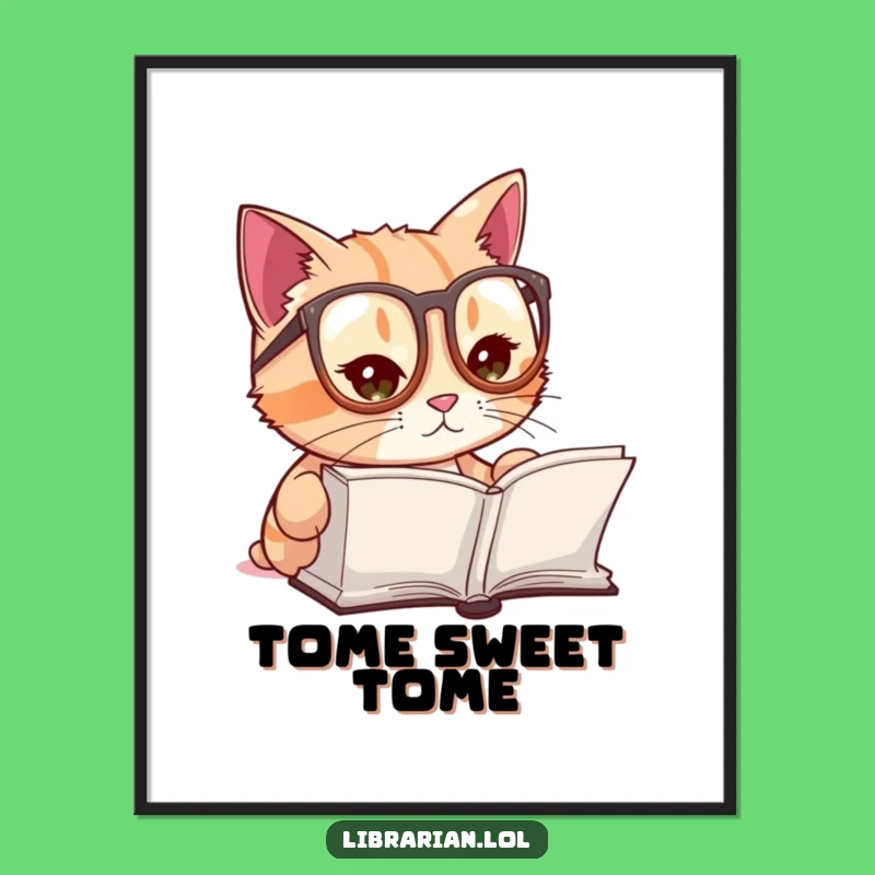 Funny Cat Reading Poster - Charming Art for Bookish Cat Lovers' Walls