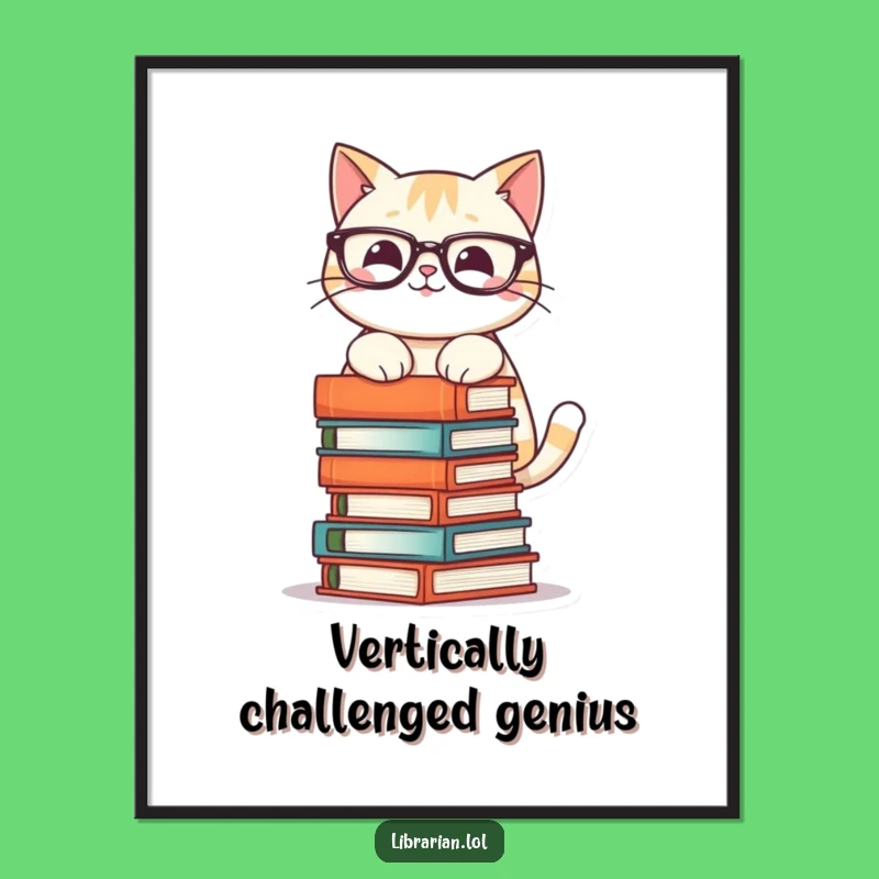 Funny Cat Book Tower Poster - Whimsical Wall Art for Readers