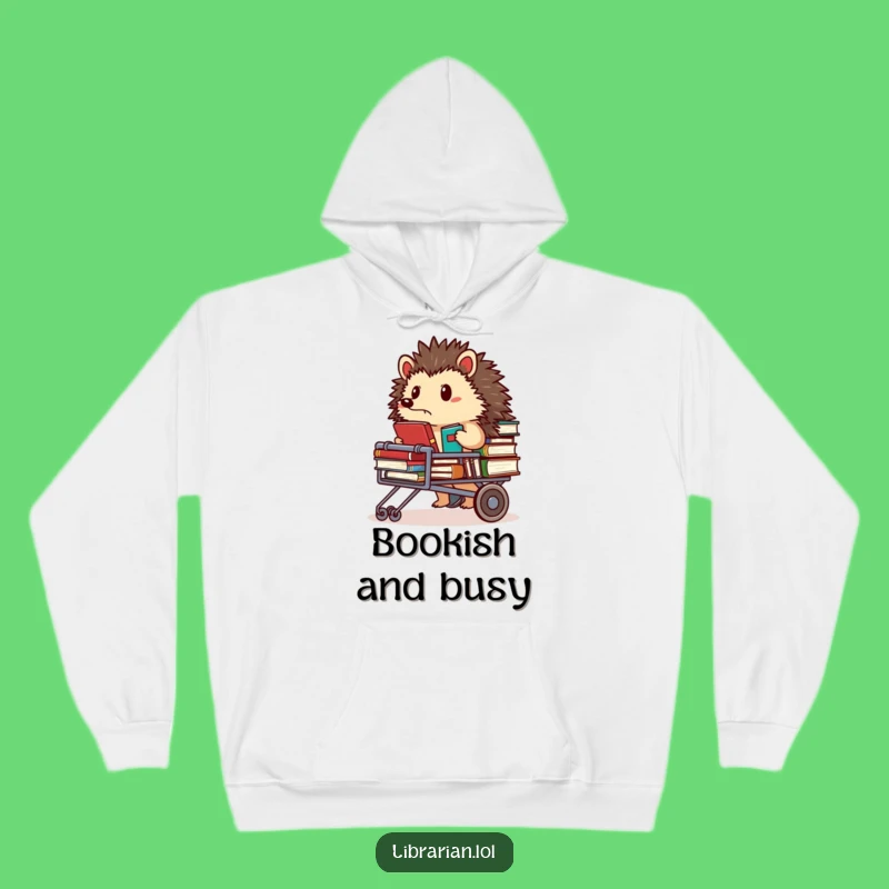 Cozy Funny Hedgehog Librarian Hoodie - Warm Focused Sweatshirt Gift