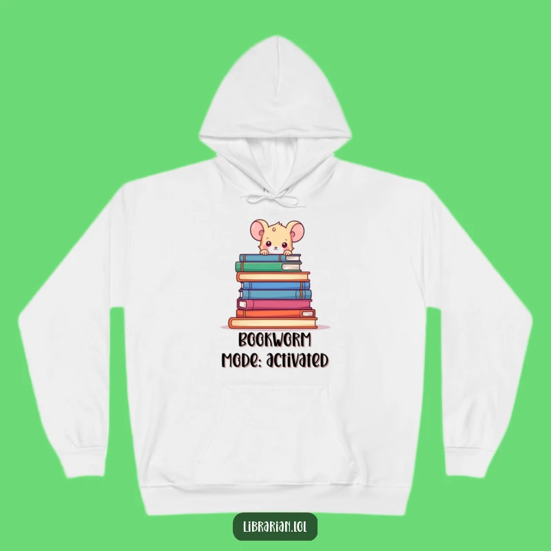 Cozy Funny Mouse Hoodie, Playful Book Peek, Warm Literary Comfort Gift