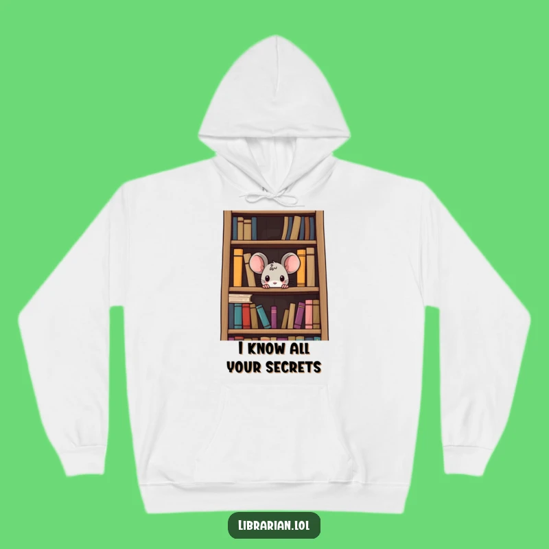 Funny Curious Mouse Hoodie: Cozy Bookshelf Peek, Warm Literary Humor Gift