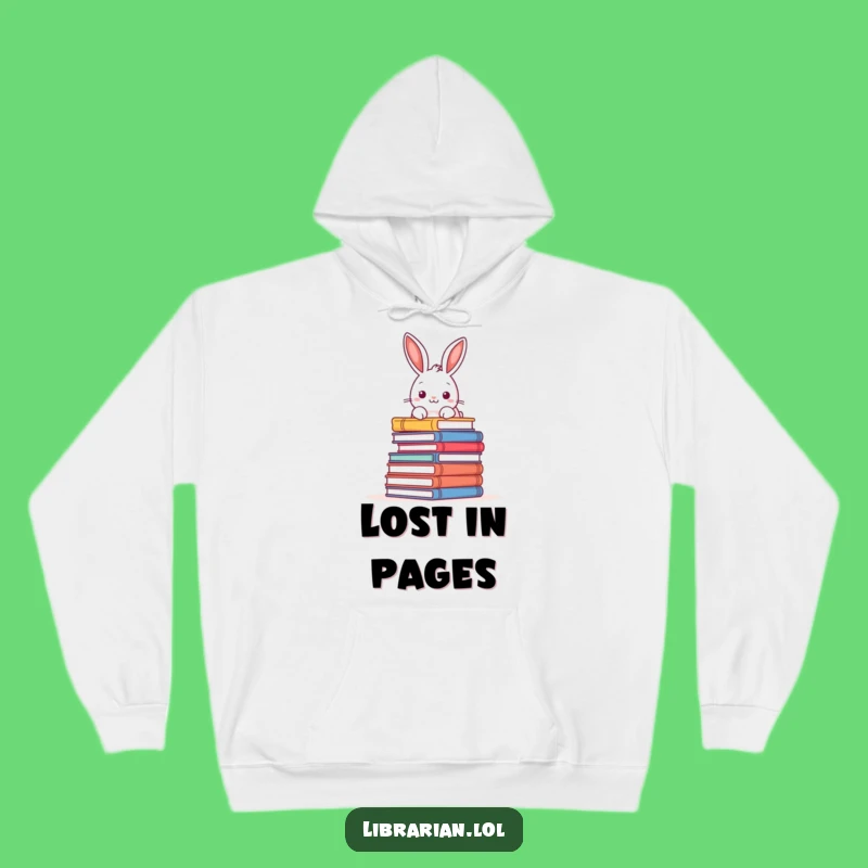 Funny Cozy Hoodie - Rabbit Book Pile, Perfect Humorous Gift