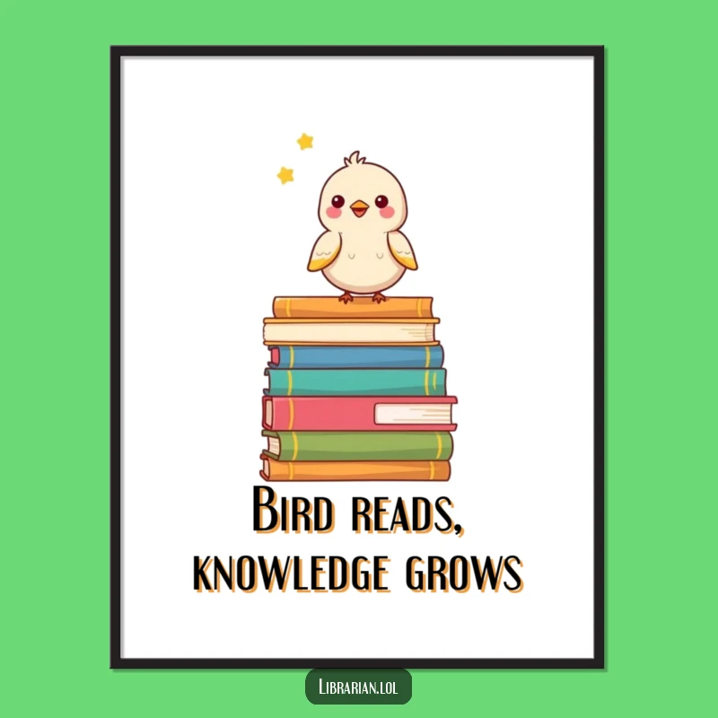 Free Printable Wall Art: Cheerful Bird on Books - Cute Downloadable Art