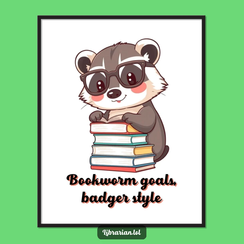 Free Printable Badger Wall Art: Funny Bookworm Downloadable Decor