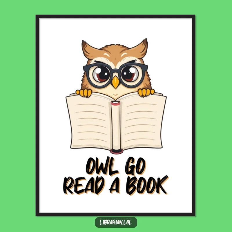 Free Printable Wall Art: Curious Owl Bookworm - Funny Home Decor Download