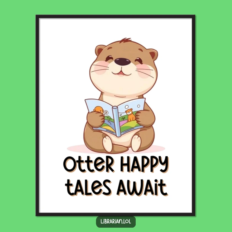 Free Printable Wall Art: Enthusiastic Otter Reading - Whimsical Downloadable Art