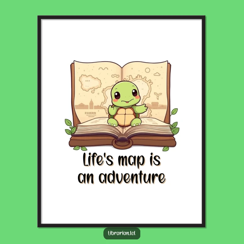 Free Printable Wall Art: Wise Turtle Storybook Map for Adventure Decor