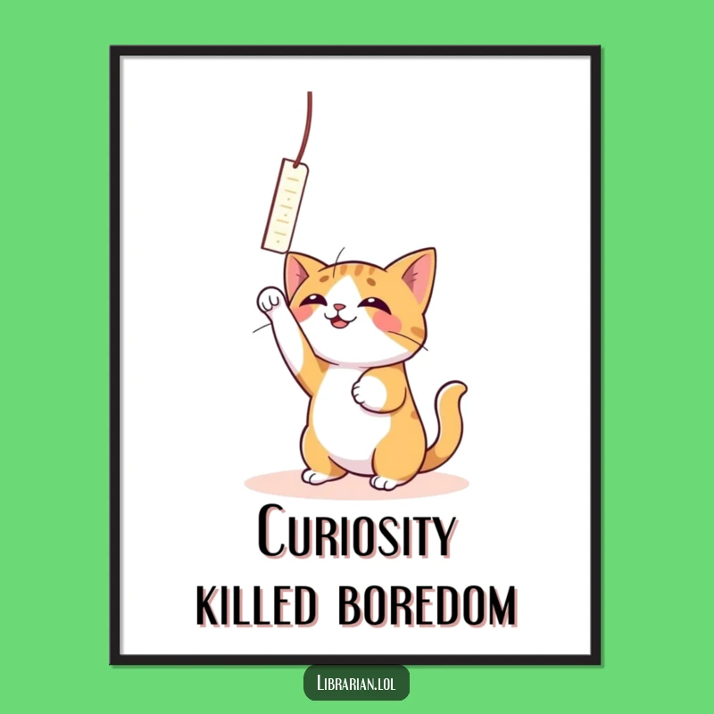 Funny Free Printable Wall Art: Cat Playing with Bookmark - Downloadable Humorous Decor Download