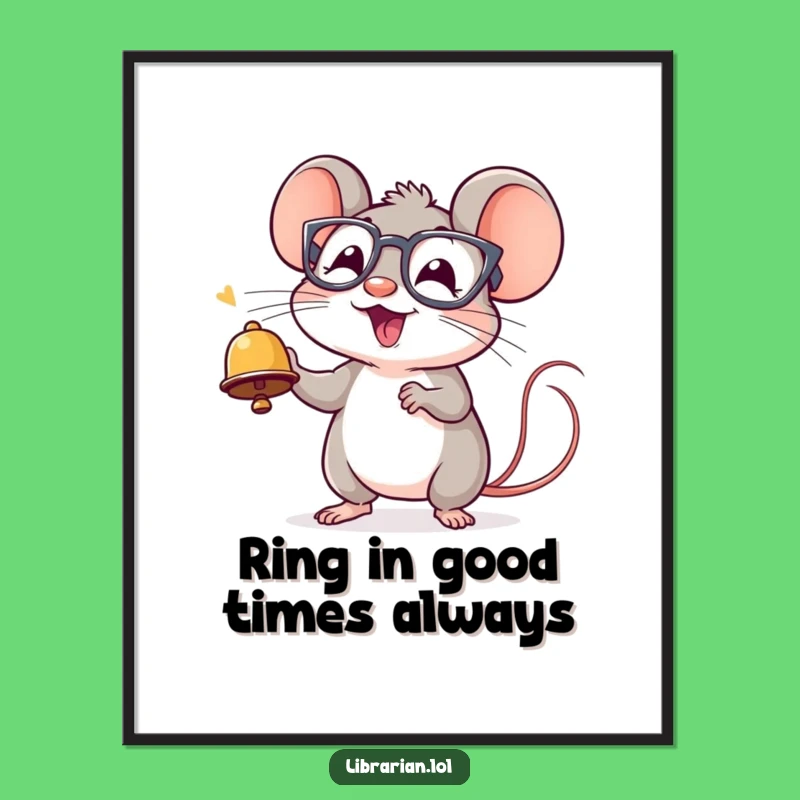 Funny Free Printable Wall Art: Cheerful Mouse with Bell, Whimsical Downloadable Decor for Any Room