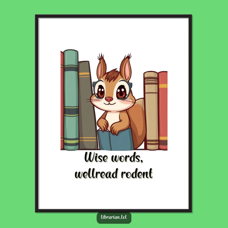 Funny Free Printable Wall Art: Curious Squirrel Librarian Downloadable Book Lover Decor