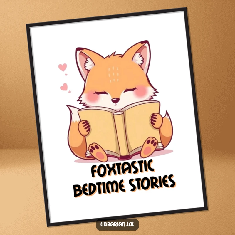 Funny Free Printable Wall Art: A very sleepy fox dozes off, book resting open on its belly.