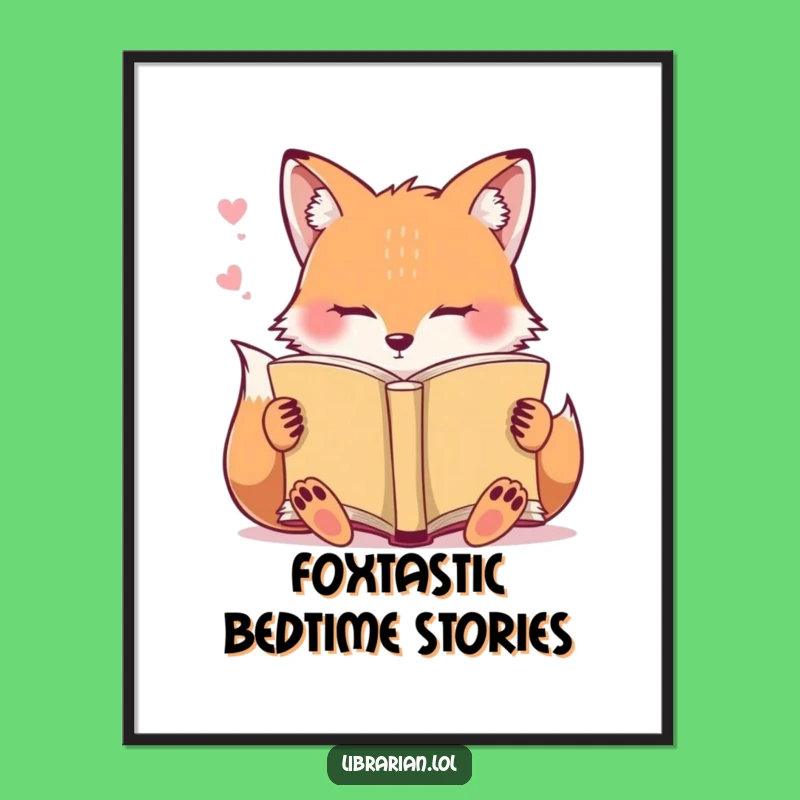 Funny Free Printable Wall Art: Sleepy Fox's Library! Cozy Downloadable Decor.