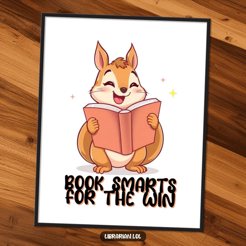 Funny Free Printable Wall Art: A smiling squirrel enthusiastically shares a big, shiny book, bringing cheer to any room.