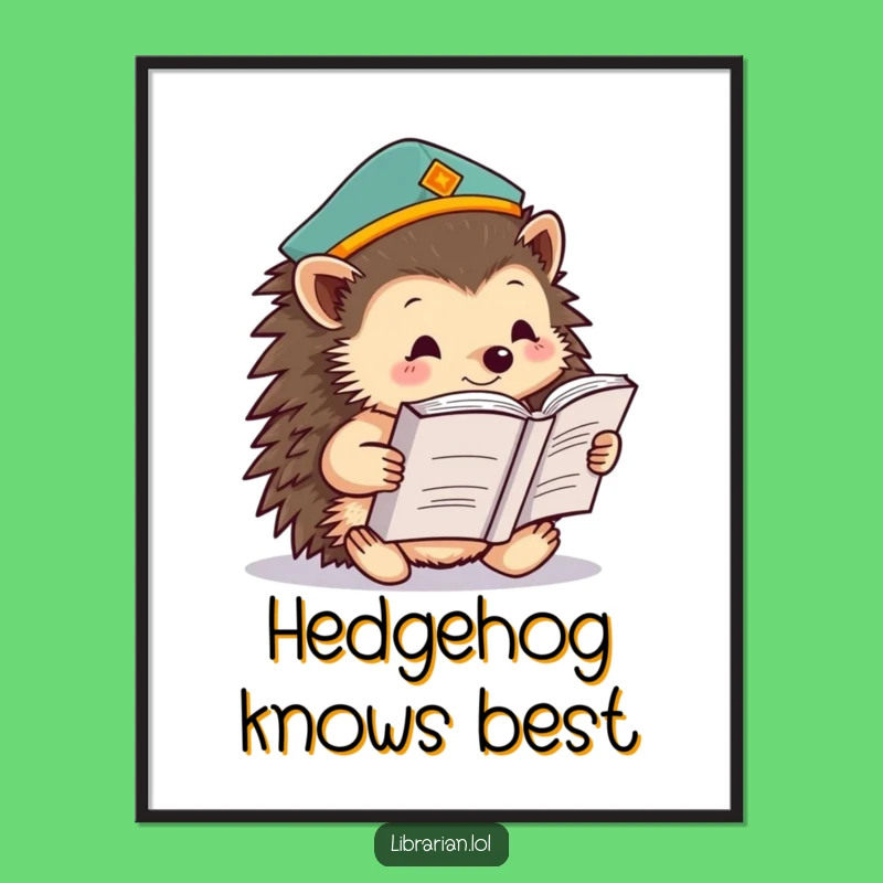 Free Printable Hedgehog Wall Art: Funny Bookworm Decor, Downloadable Study Room Gift