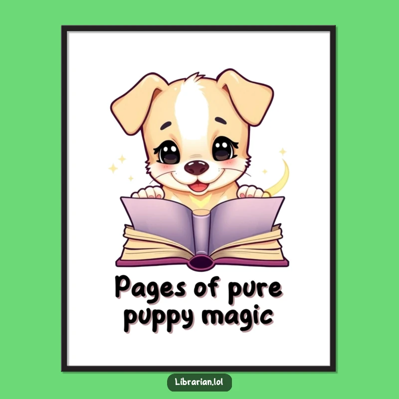 Free Printable Funny Puppy Art: Giggling Dog Magic Book Downloadable Wall Decor