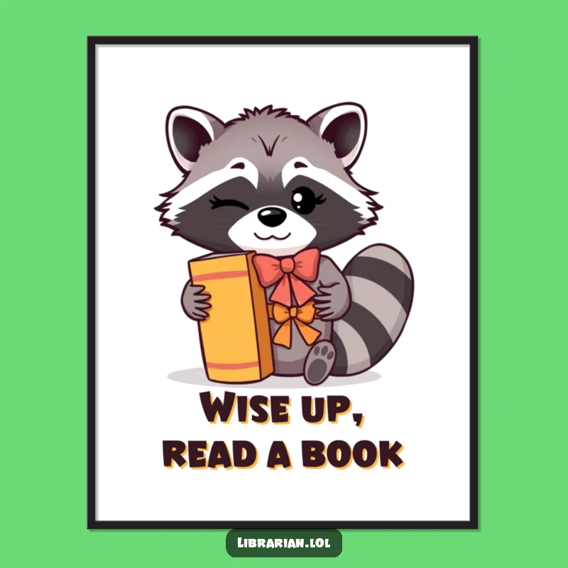 Free Printable Wall Art: Humorous Raccoon Bookshelf, Funny Downloadable Art