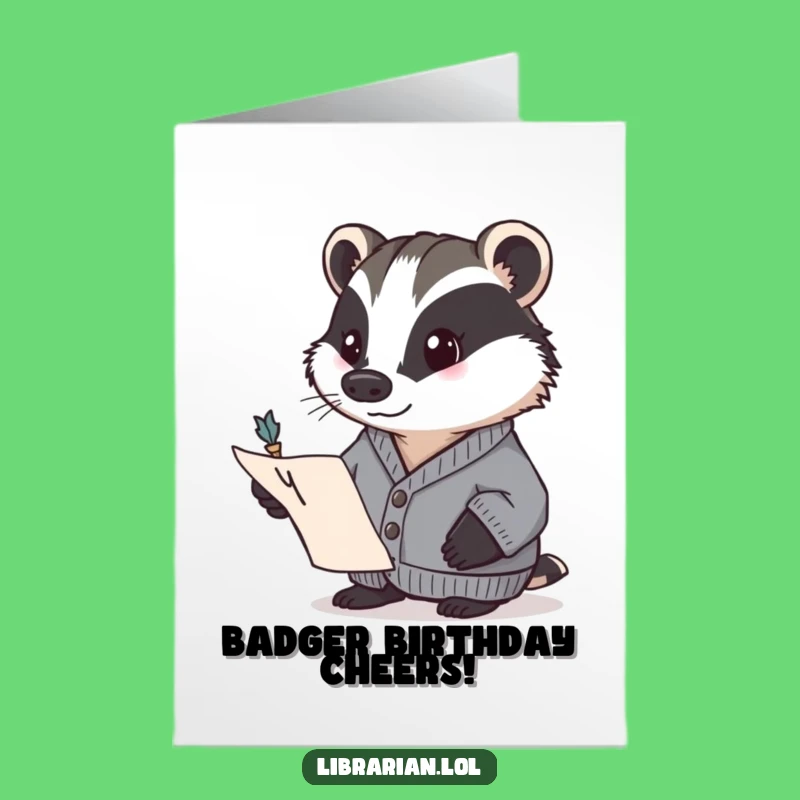 Free Printable Birthday Card: Focused Badger Author Funny Downloadable Gift