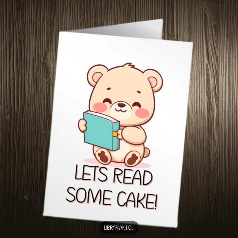 Funny Free Printable Happy Birthday card with a smiling bear cub offering a book, extending a paw, ready for celebration.